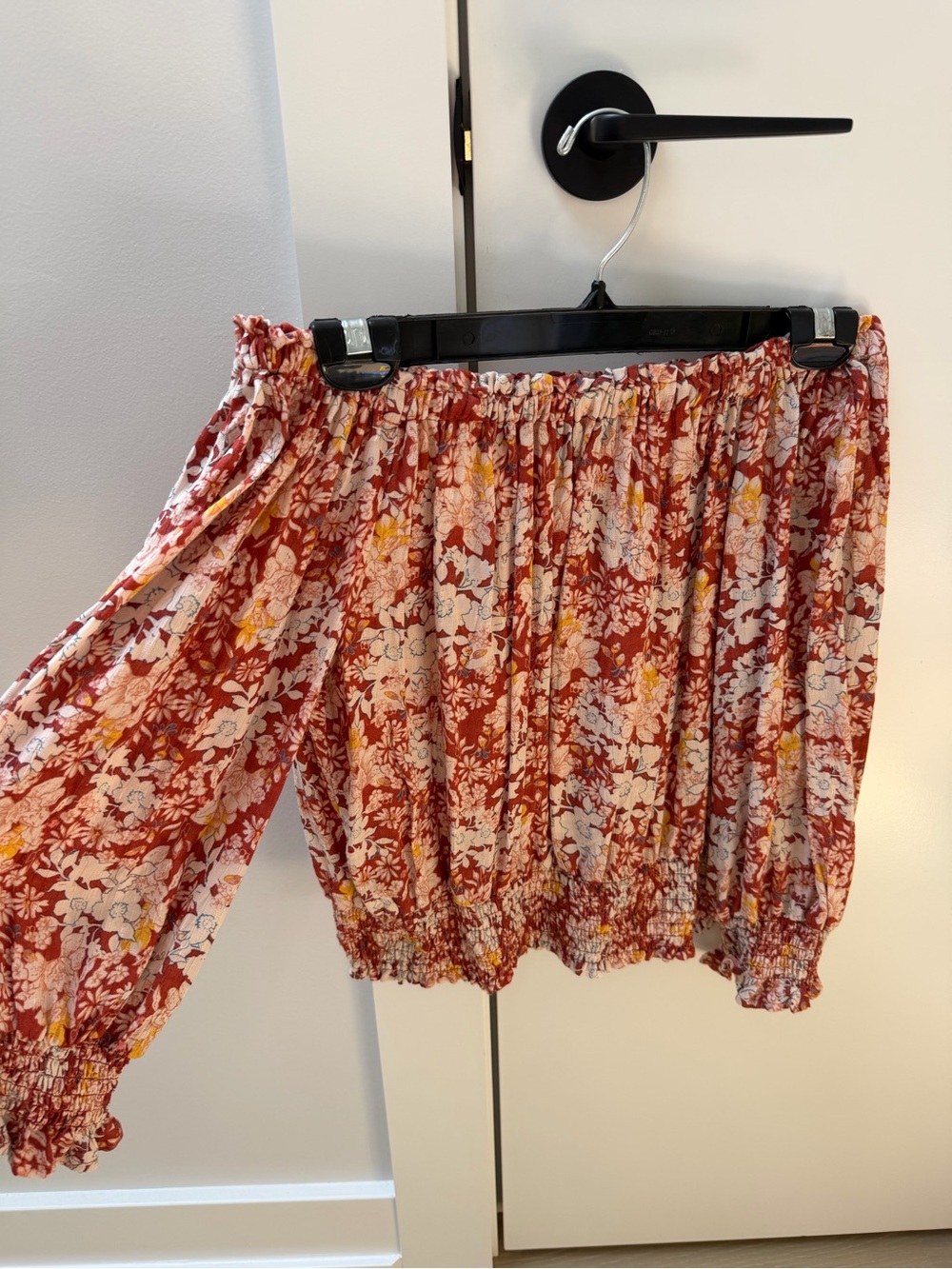 Cynthia Rowley Rust Floral Off-Shoulder Blouse